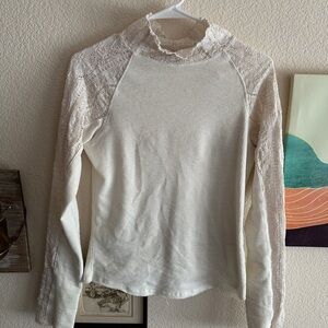 Free people white lace turtle neck long sleeve